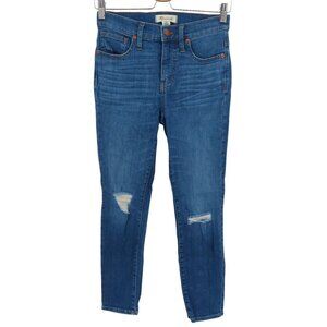 Madewell Womens 25 9in High Rise Skinny Crop Blue Distressed Knee Denim Jeans